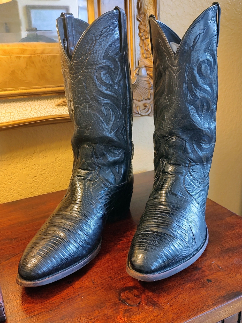 Dan Post Black Embossed Lizard-Pattern Cowboy Boots